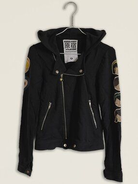 Harajuku Lovers Moto Hoodie Women's Black Multicolor Full Zip Y2K 2000s Vintage